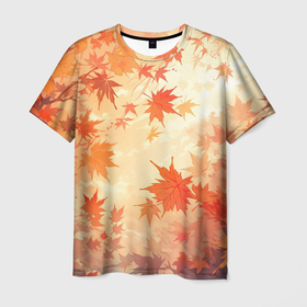 Мужская футболка 3D с принтом Осенний листопад , 100% полиэфир | прямой крой, круглый вырез горловины, длина до линии бедер | 