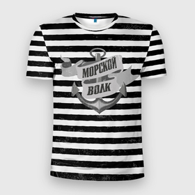 Мужская футболка 3D Slim с принтом Морской волк винтажный в Новосибирске, 100% полиэстер с улучшенными характеристиками | приталенный силуэт, круглая горловина, широкие плечи, сужается к линии бедра | 