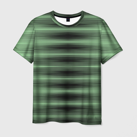 Мужская футболка 3D с принтом Зеленый полосатый градиент в Тюмени, 100% полиэфир | прямой крой, круглый вырез горловины, длина до линии бедер | Тематика изображения на принте: 