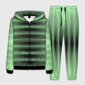 Мужской костюм 3D с принтом Зеленый полосатый градиент в Тюмени, 100% полиэстер | Манжеты и пояс оформлены тканевой резинкой, двухслойный капюшон со шнурком для регулировки, карманы спереди | 