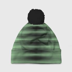 Шапка 3D c помпоном с принтом Зеленый полосатый градиент в Тюмени, 100% полиэстер | универсальный размер, печать по всей поверхности изделия | Тематика изображения на принте: 