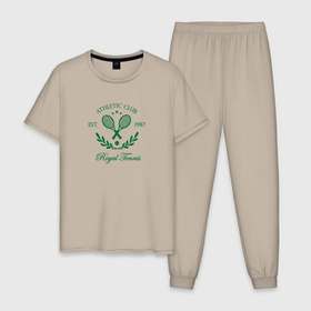 Мужская пижама хлопок с принтом теннисный спорт в Петрозаводске, 100% хлопок | брюки и футболка прямого кроя, без карманов, на брюках мягкая резинка на поясе и по низу штанин
 | 