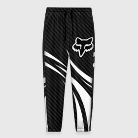 Мужские брюки 3D с принтом Fox carbon line   white в Тюмени, 100% полиэстер | манжеты по низу, эластичный пояс регулируется шнурком, по бокам два кармана без застежек, внутренняя часть кармана из мелкой сетки | Тематика изображения на принте: 