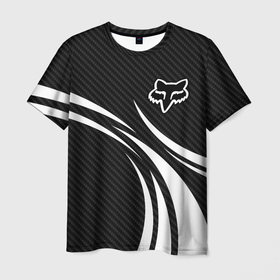 Мужская футболка 3D с принтом Fox carbon line   white в Санкт-Петербурге, 100% полиэфир | прямой крой, круглый вырез горловины, длина до линии бедер | 