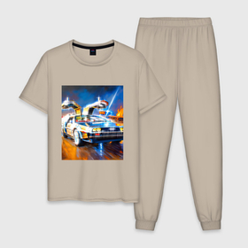 Мужская пижама хлопок с принтом Назад в будущее перемещение в Екатеринбурге, 100% хлопок | брюки и футболка прямого кроя, без карманов, на брюках мягкая резинка на поясе и по низу штанин
 | Тематика изображения на принте: 
