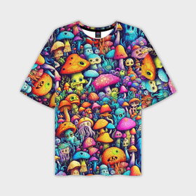 Мужская футболка oversize 3D с принтом Кислотные психоделические грибы ,  |  | 