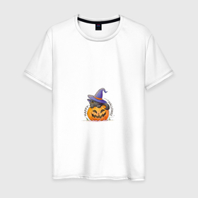 Мужская футболка хлопок с принтом ХэллоуиН для праздника в Екатеринбурге, 100% хлопок | прямой крой, круглый вырез горловины, длина до линии бедер, слегка спущенное плечо. | 