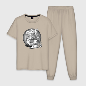 Мужская пижама хлопок с принтом Луффи   gear 5   старый мультик , 100% хлопок | брюки и футболка прямого кроя, без карманов, на брюках мягкая резинка на поясе и по низу штанин
 | 
