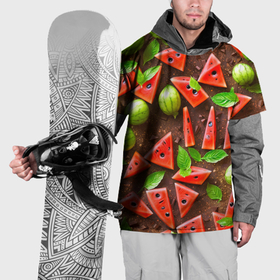 Накидка на куртку 3D с принтом Арбузные дольки на шоколадном поле в Курске, 100% полиэстер |  | 