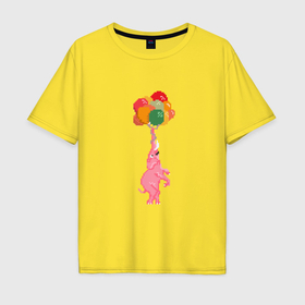 Мужская футболка хлопок Oversize с принтом Розовый слоник на воздушных шариках в Белгороде, 100% хлопок | свободный крой, круглый ворот, “спинка” длиннее передней части | 