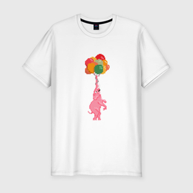 Мужская футболка хлопок Slim с принтом Розовый слоник на воздушных шариках в Кировске, 92% хлопок, 8% лайкра | приталенный силуэт, круглый вырез ворота, длина до линии бедра, короткий рукав | Тематика изображения на принте: 