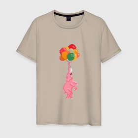 Мужская футболка хлопок с принтом Розовый слоник на воздушных шариках в Белгороде, 100% хлопок | прямой крой, круглый вырез горловины, длина до линии бедер, слегка спущенное плечо. | 