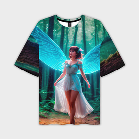 Мужская футболка oversize 3D с принтом Девушка фея в дремучем лесу в Курске,  |  | 