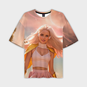 Мужская футболка oversize 3D с принтом Девушка с розовыми волосами в золотом плаще в Петрозаводске,  |  | Тематика изображения на принте: 