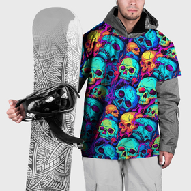 Накидка на куртку 3D с принтом Яркие кислотные черепа в Курске, 100% полиэстер |  | Тематика изображения на принте: 