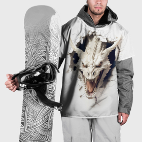 Накидка на куртку 3D с принтом Белый дракон выглядывает из стены в Петрозаводске, 100% полиэстер |  | 