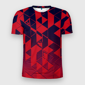 Мужская футболка 3D Slim с принтом Сине красный геометрия градиент в Петрозаводске, 100% полиэстер с улучшенными характеристиками | приталенный силуэт, круглая горловина, широкие плечи, сужается к линии бедра | 