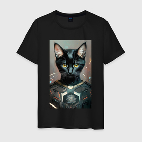 Мужская футболка хлопок с принтом Крутой котяра   киберпанк в Кировске, 100% хлопок | прямой крой, круглый вырез горловины, длина до линии бедер, слегка спущенное плечо. | 