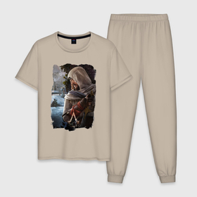 Мужская пижама хлопок с принтом Assassins Creed Mirage Асасин Крид Мираж в Курске, 100% хлопок | брюки и футболка прямого кроя, без карманов, на брюках мягкая резинка на поясе и по низу штанин
 | 