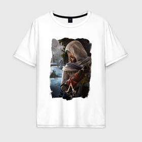 Мужская футболка хлопок Oversize с принтом Assassins Creed Mirage Асасин Крид Мираж в Санкт-Петербурге, 100% хлопок | свободный крой, круглый ворот, “спинка” длиннее передней части | Тематика изображения на принте: 