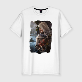 Мужская футболка хлопок Slim с принтом Assassins Creed Mirage Асасин Крид Мираж в Санкт-Петербурге, 92% хлопок, 8% лайкра | приталенный силуэт, круглый вырез ворота, длина до линии бедра, короткий рукав | Тематика изображения на принте: 