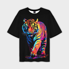 Мужская футболка oversize 3D с принтом Кислотный тигр в Курске,  |  | 