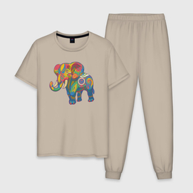 Мужская пижама хлопок с принтом Разноцветный слоник в Белгороде, 100% хлопок | брюки и футболка прямого кроя, без карманов, на брюках мягкая резинка на поясе и по низу штанин
 | 