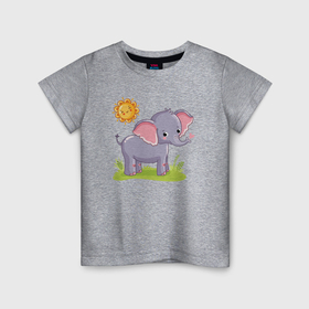 Детская футболка хлопок с принтом Летний слоник в Кировске, 100% хлопок | круглый вырез горловины, полуприлегающий силуэт, длина до линии бедер | 