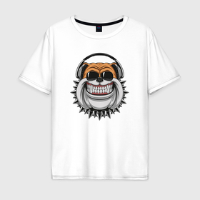 Мужская футболка хлопок Oversize с принтом Bulldog music в Белгороде, 100% хлопок | свободный крой, круглый ворот, “спинка” длиннее передней части | 