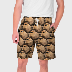 Мужские шорты 3D с принтом Крутая капибара   мем в Курске,  полиэстер 100% | прямой крой, два кармана без застежек по бокам. Мягкая трикотажная резинка на поясе, внутри которой широкие завязки. Длина чуть выше колен | 