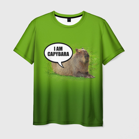 Мужская футболка 3D с принтом I am capybara в Курске, 100% полиэфир | прямой крой, круглый вырез горловины, длина до линии бедер | 