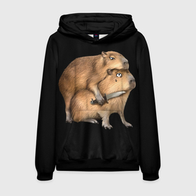 Мужская толстовка 3D с принтом Капибары и нож в Ухте, 100% полиэстер | двухслойный капюшон со шнурком для регулировки, мягкие манжеты на рукавах и по низу толстовки, спереди карман-кенгуру с мягким внутренним слоем. | 