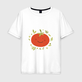 Мужская футболка хлопок Oversize с принтом Веселый помидор в Тюмени, 100% хлопок | свободный крой, круглый ворот, “спинка” длиннее передней части | 