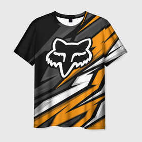 Мужская футболка 3D с принтом Fox motocross racing   orange в Белгороде, 100% полиэфир | прямой крой, круглый вырез горловины, длина до линии бедер | 