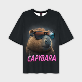 Мужская футболка oversize 3D с принтом Капибара в очках   грызун в Курске,  |  | Тематика изображения на принте: 