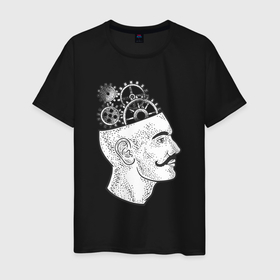 Мужская футболка хлопок с принтом Механический мозг в городе Новоалтайск, 100% хлопок | прямой крой, круглый вырез горловины, длина до линии бедер, слегка спущенное плечо. | 