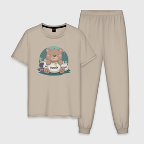 Мужская пижама хлопок с принтом Медовый медвежонок в Тюмени, 100% хлопок | брюки и футболка прямого кроя, без карманов, на брюках мягкая резинка на поясе и по низу штанин
 | 