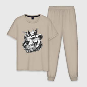 Мужская пижама хлопок с принтом King bear в Тюмени, 100% хлопок | брюки и футболка прямого кроя, без карманов, на брюках мягкая резинка на поясе и по низу штанин
 | 
