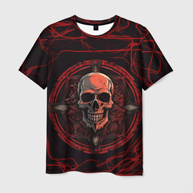 Мужская футболка 3D с принтом Черепной герб в Курске, 100% полиэфир | прямой крой, круглый вырез горловины, длина до линии бедер | 