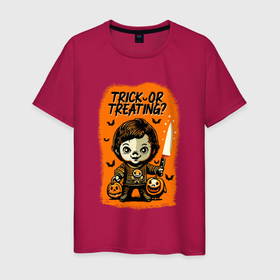 Мужская футболка хлопок с принтом Хэллоуин: Trick or treating , 100% хлопок | прямой крой, круглый вырез горловины, длина до линии бедер, слегка спущенное плечо. | 