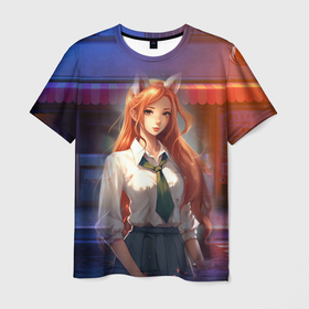 Мужская футболка 3D с принтом Студентка девушка лиса в Екатеринбурге, 100% полиэфир | прямой крой, круглый вырез горловины, длина до линии бедер | 
