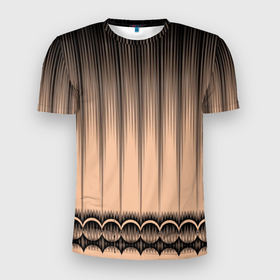 Мужская футболка 3D Slim с принтом Персиковый полосатый градиент в Тюмени, 100% полиэстер с улучшенными характеристиками | приталенный силуэт, круглая горловина, широкие плечи, сужается к линии бедра | 