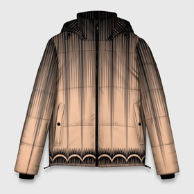 Мужская зимняя куртка 3D с принтом Персиковый полосатый градиент в Тюмени, верх — 100% полиэстер; подкладка — 100% полиэстер; утеплитель — 100% полиэстер | длина ниже бедра, свободный силуэт Оверсайз. Есть воротник-стойка, отстегивающийся капюшон и ветрозащитная планка. 

Боковые карманы с листочкой на кнопках и внутренний карман на молнии. | 