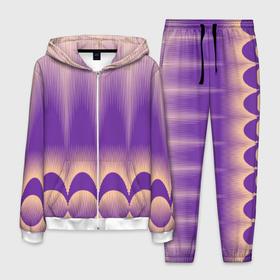 Мужской костюм 3D с принтом фиолетовый градиент в полоску , 100% полиэстер | Манжеты и пояс оформлены тканевой резинкой, двухслойный капюшон со шнурком для регулировки, карманы спереди | 