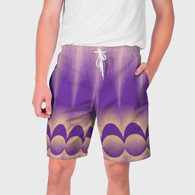Мужские шорты 3D с принтом фиолетовый градиент в полоску ,  полиэстер 100% | прямой крой, два кармана без застежек по бокам. Мягкая трикотажная резинка на поясе, внутри которой широкие завязки. Длина чуть выше колен | 