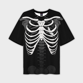 Мужская футболка oversize 3D с принтом Скелет: ребра с пером в Тюмени,  |  | Тематика изображения на принте: 