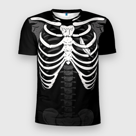 Мужская футболка 3D Slim с принтом Скелет: ребра с пером , 100% полиэстер с улучшенными характеристиками | приталенный силуэт, круглая горловина, широкие плечи, сужается к линии бедра | 