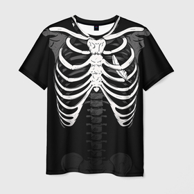 Мужская футболка 3D с принтом Скелет: ребра с пером в Тюмени, 100% полиэфир | прямой крой, круглый вырез горловины, длина до линии бедер | Тематика изображения на принте: 