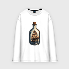 Мужской лонгслив oversize хлопок с принтом Кораблик в бутылке в Петрозаводске,  |  | Тематика изображения на принте: 