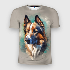 Мужская футболка 3D Slim с принтом Голова собаки в Кировске, 100% полиэстер с улучшенными характеристиками | приталенный силуэт, круглая горловина, широкие плечи, сужается к линии бедра | 